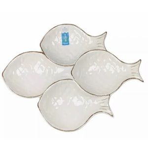 Sigrid Olsen Fish Shaped Ivory Brown Melamine Divided Appetizer Serving Platter